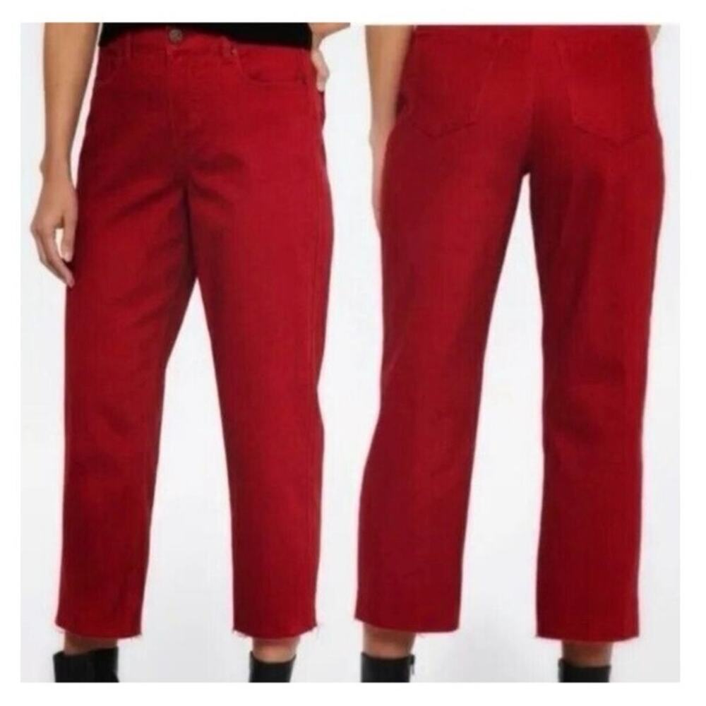 One5One Red High Rise Straight Cropped Raw Hem Stretch Jeans Size 12/31 New